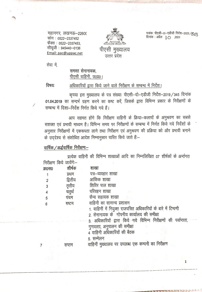 निरीक्षण के सम्बन्ध  में  निर्देश